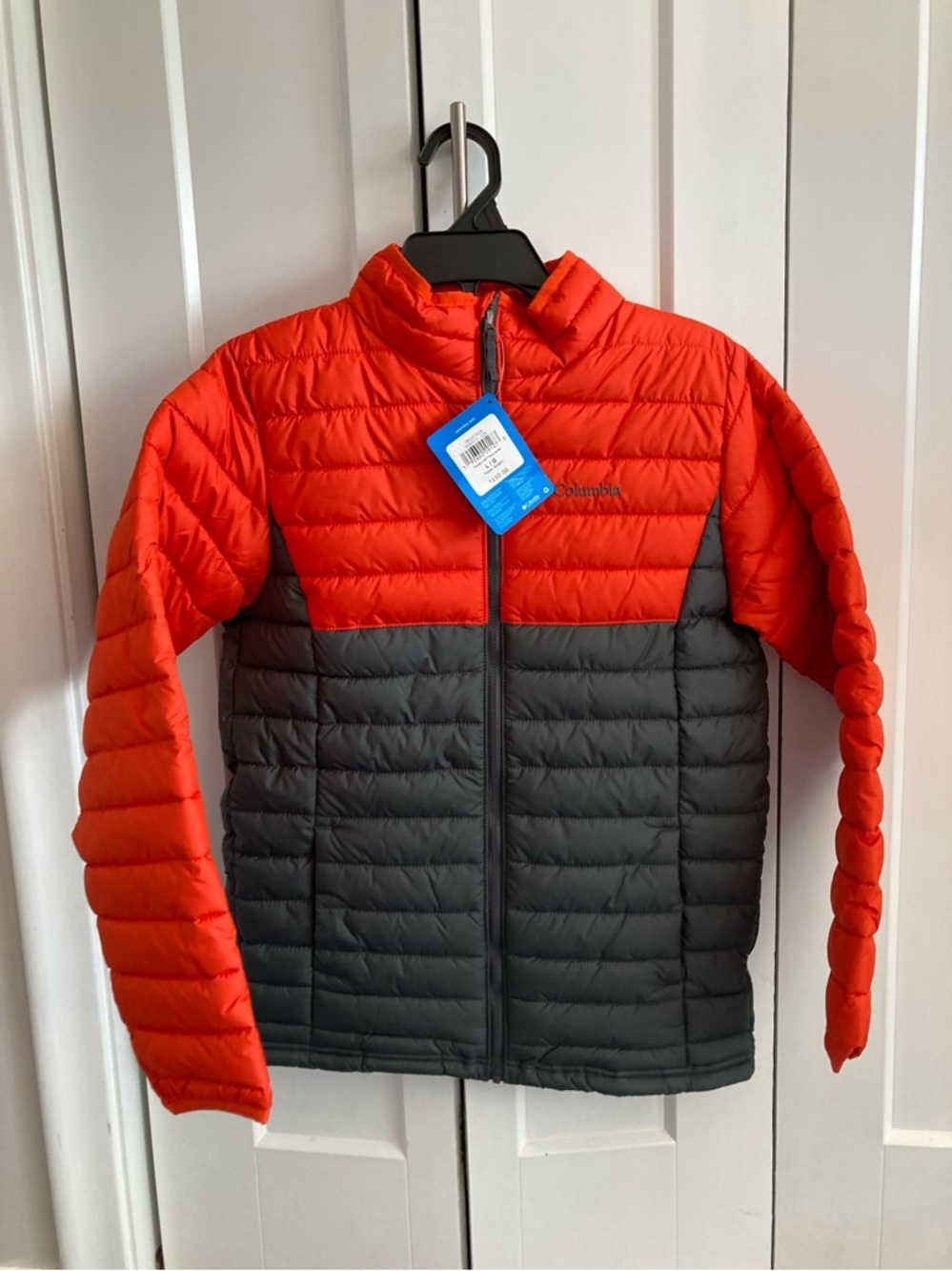 Columbia Kids Powder Lite Orange/Gray  Packable Puffer Jacket NWT Boys L